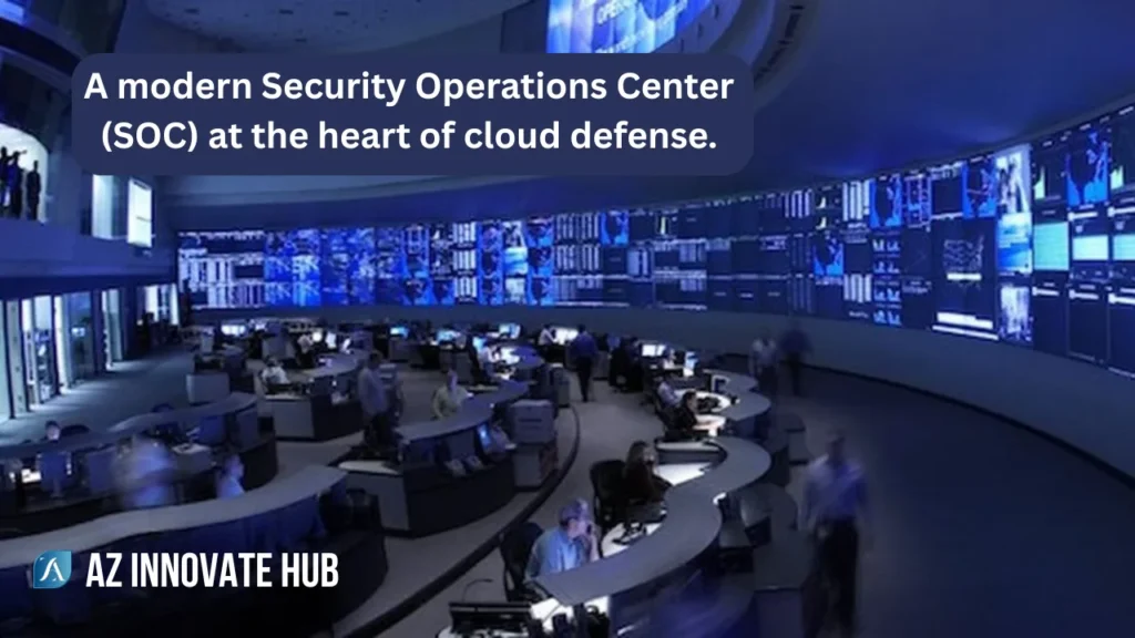 A modern Security Operations Center (SOC) at the heart of cloud defense.